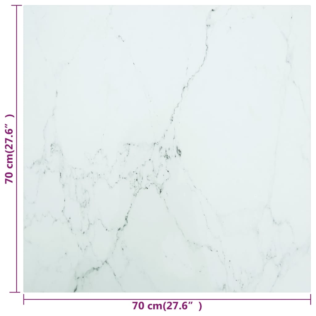 Tafelblad marmerontwerp 6 mm 70x70 cm gehard glas wit 70 x 70 cm Wit