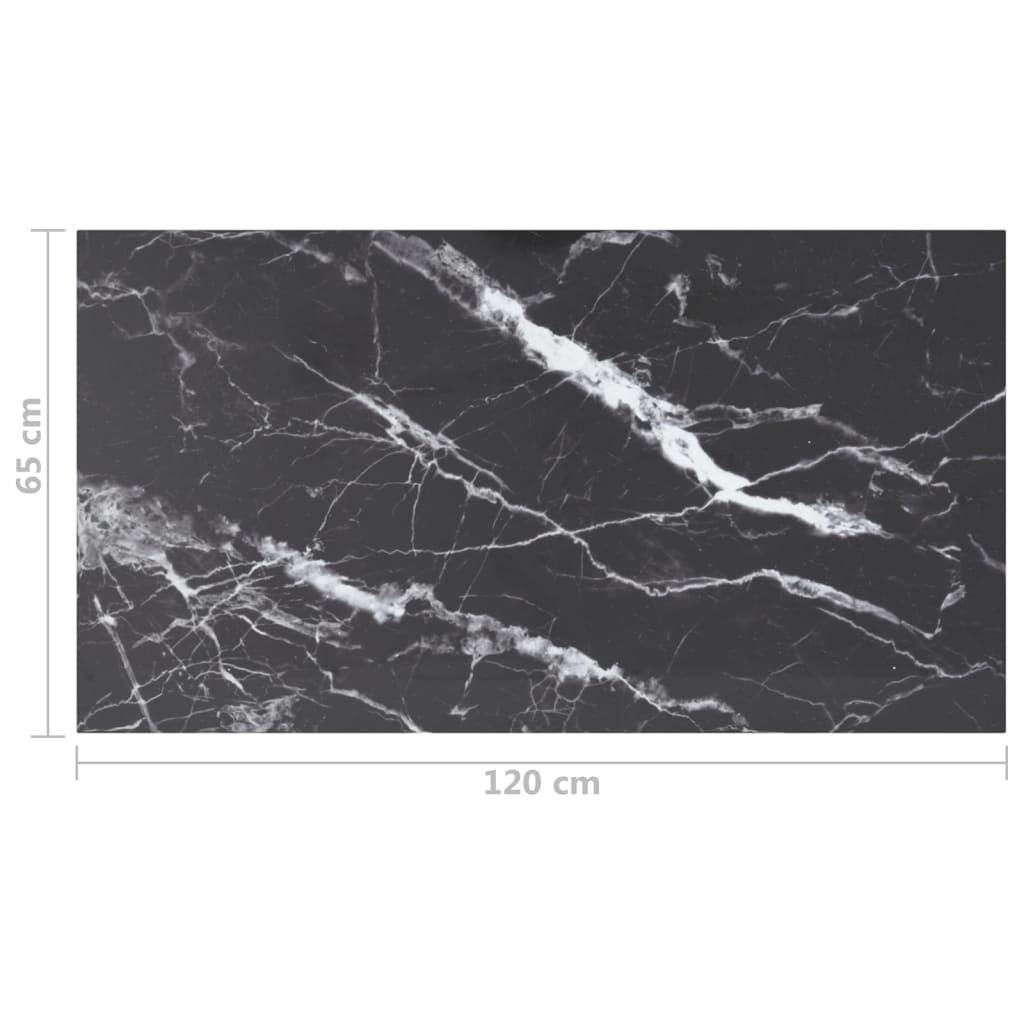 Tafelblad 120x65 cm 8 mm gehard glas met marmeren design zwart 120 x 65 cm Zwart en wit
