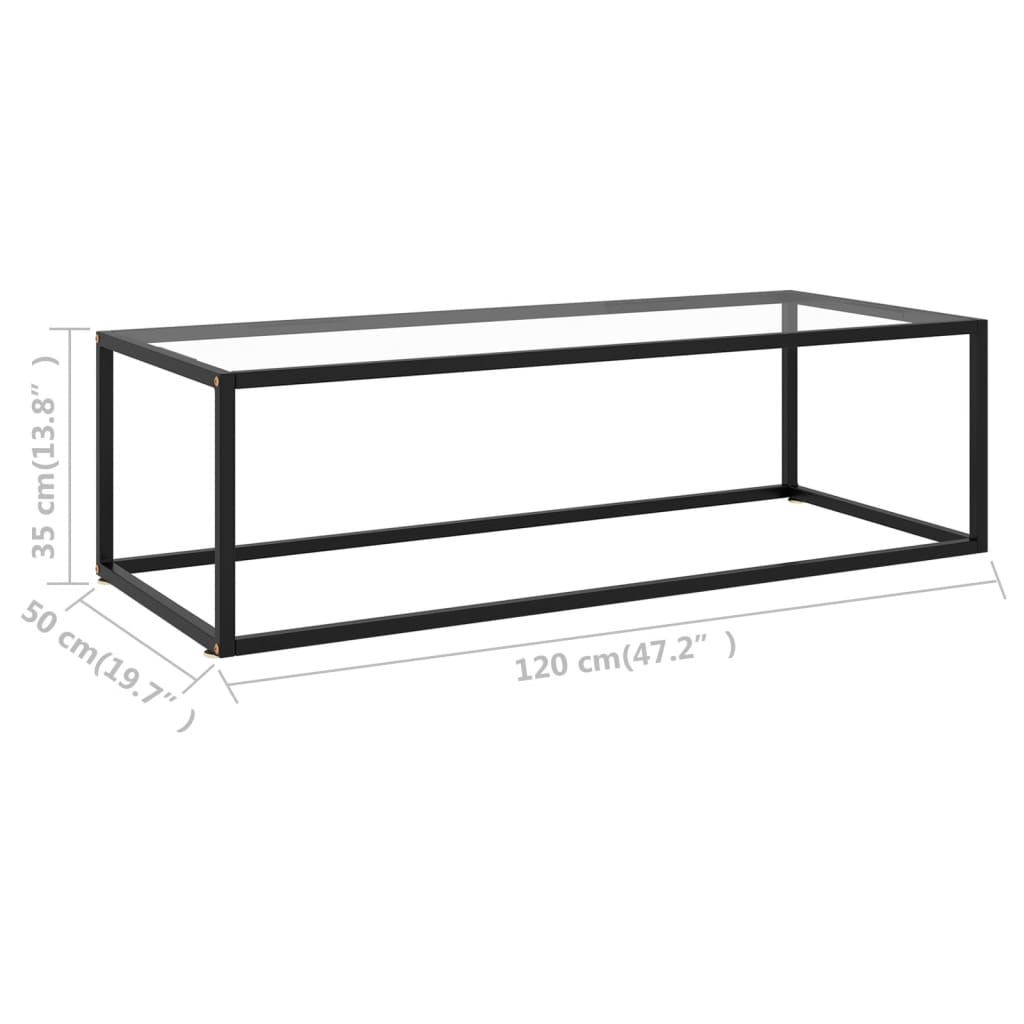 Salontafel Met Gehard Glas Zwart 120 x 50 x 35 cm Doorzichtig