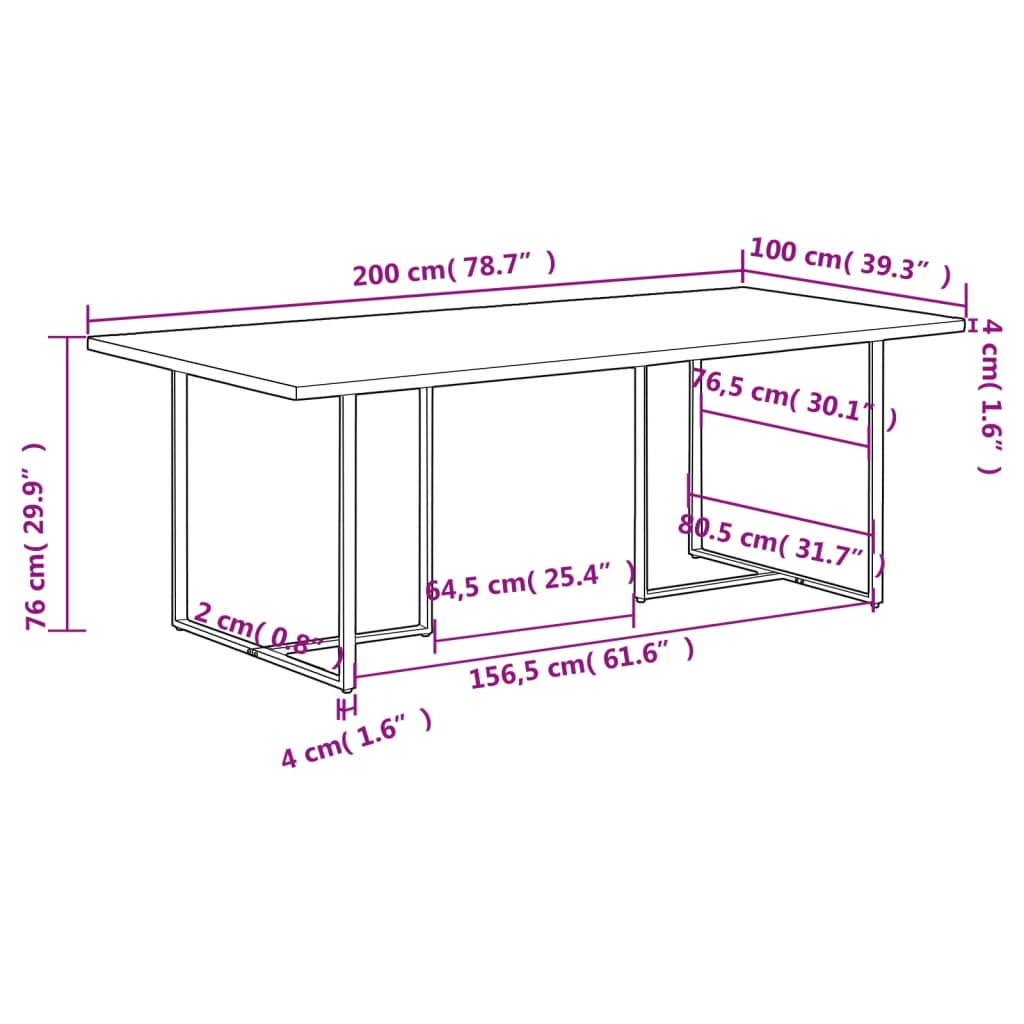 Eettafel 200 Cm 200 x 100 x 76 cm massief gerecycled hout