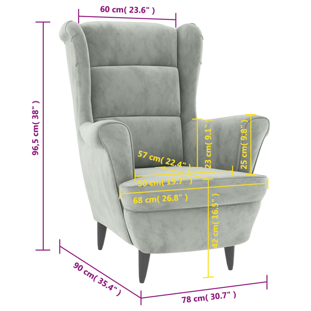Fauteuil Fluweel Lichtgrijs Zonder voetensteun