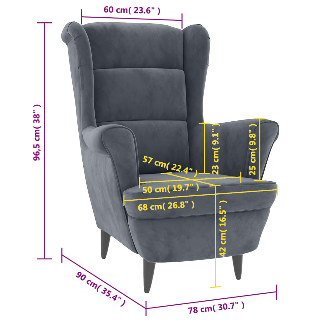 Fauteuil Fluweel Donkergrijs Zonder voetensteun
