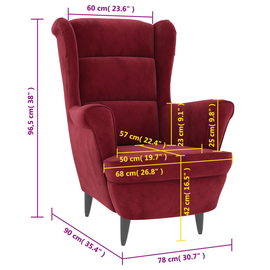 Fauteuil Fluweel Wijnrood Zonder voetensteun