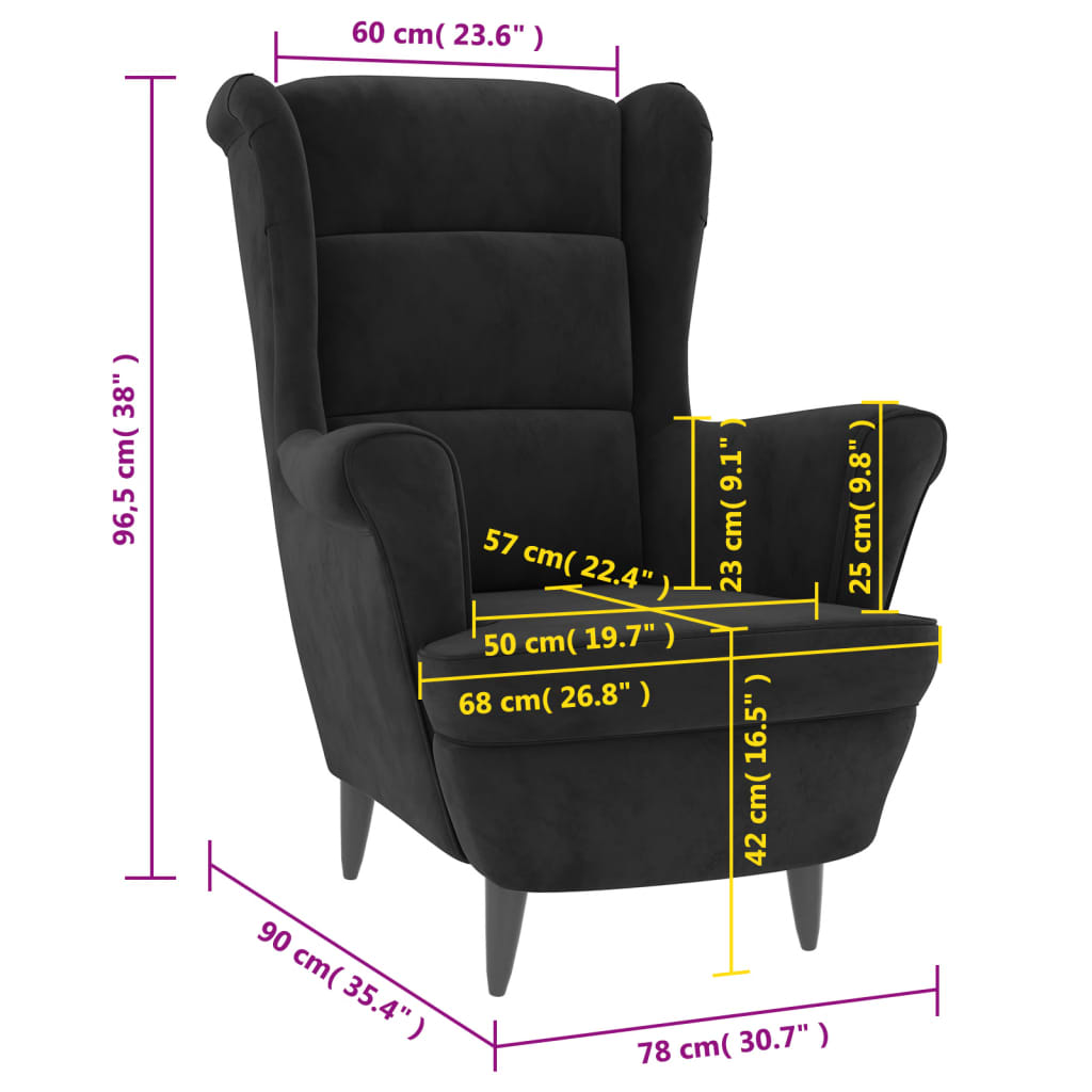 Fauteuil Fluweel Zwart Zonder voetensteun