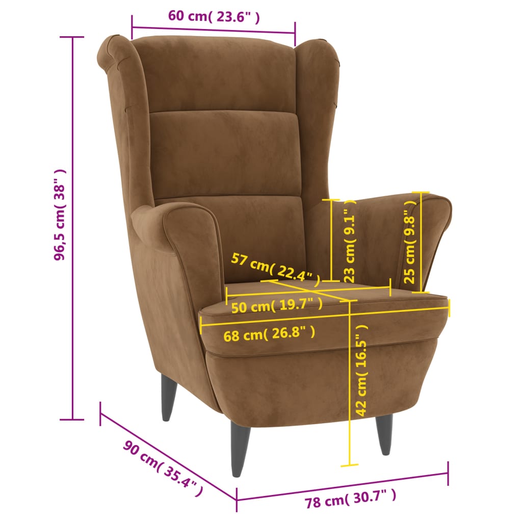 Fauteuil Fluweel Bruin Zonder voetensteun