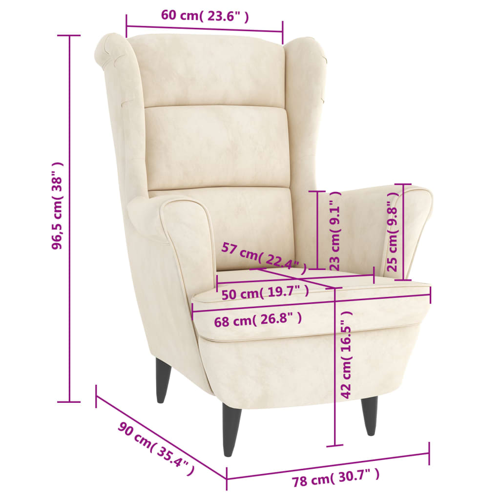 Fauteuil Fluweel Wit Crème Zonder voetensteun