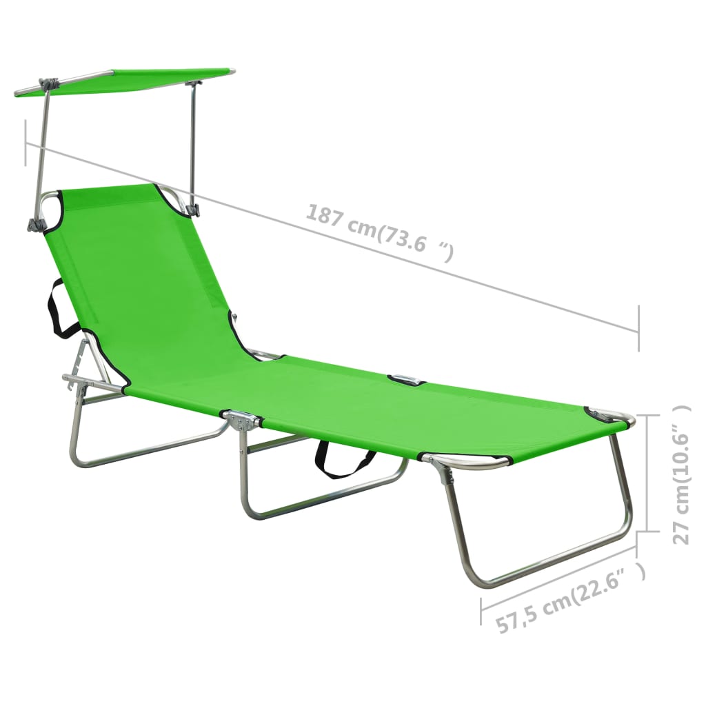 Ligbed Inklapbaar Met Luifel Aluminium Groen