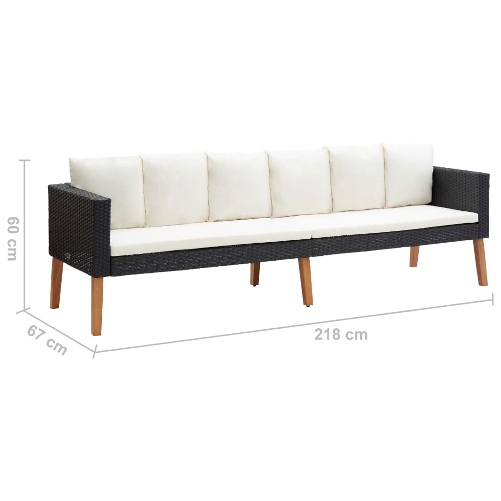 Tuinbank 3-Zits Met Kussens Poly Rattan Zwart Driezitsbank