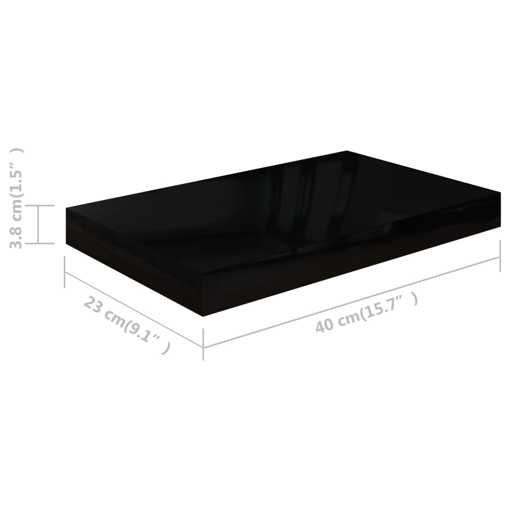Wandschap Zwevend 40X23X3,8 Cm Mdf Hoogglans Zwart 1 40 x 23 x 3.8 cm