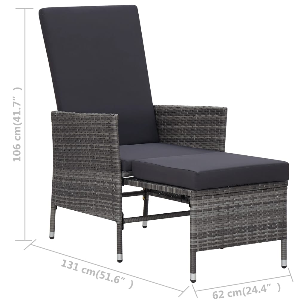 Tuinstoel Verstelbaar Met Kussens Poly Rattan Grijs