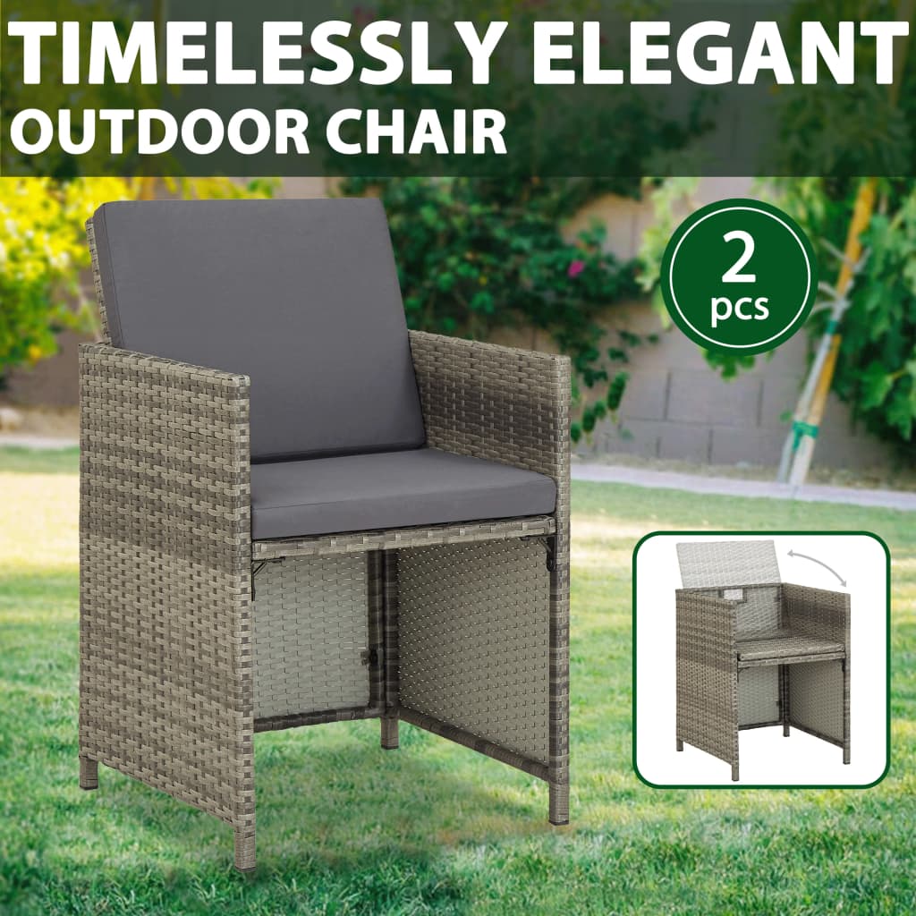 Tuinstoelen 2 st met kussens poly rattan grijs