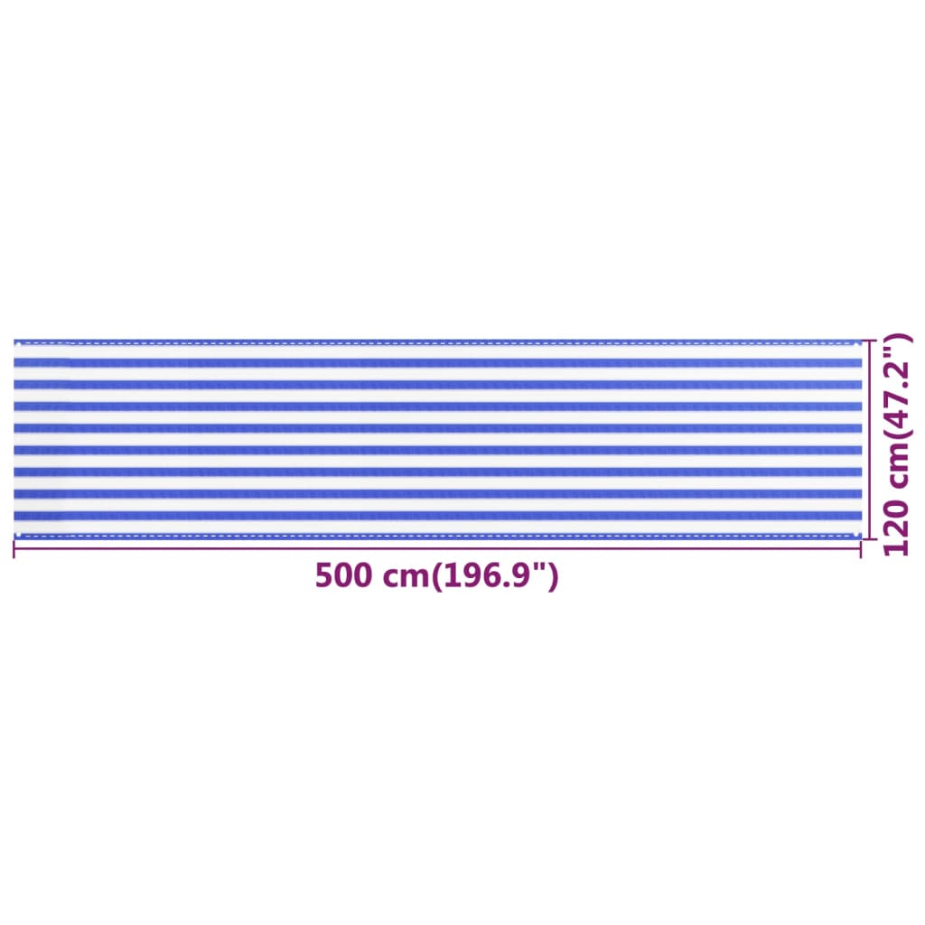 Balkonscherm Hdpe Blauw En Wit 120 x 500 cm