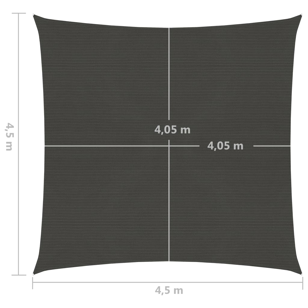 Zonnezeil 160 g/m² 4,5x4,5 m HDPE antracietkleurig 4.5 x 4.5 m Antraciet