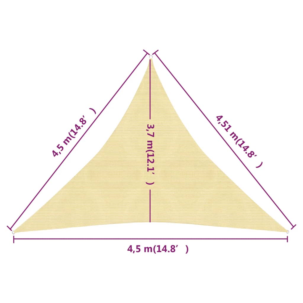 Zonnezeil 160 G/M² 4,5X4,5X4,5 M Hdpe Beige 4.5 x 4.5 x 4.5 m