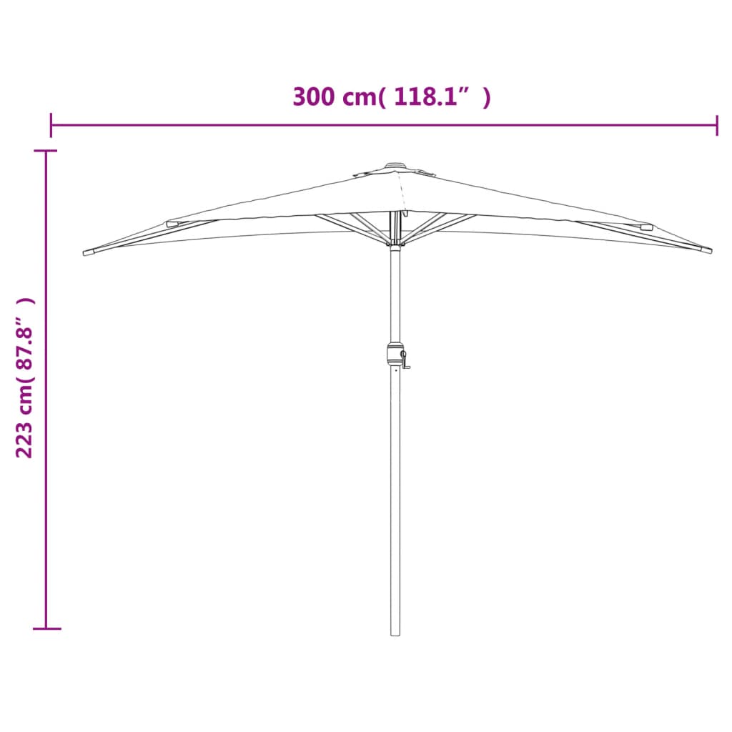 Balkonparasol Half Met Aluminium Paal 300X155X223 Cm Terracotta donkerterracotta