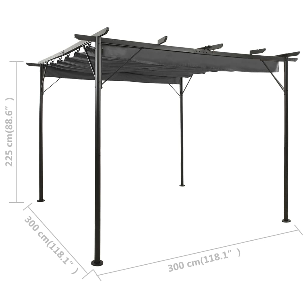 Pergola Met Uittrekbaar Dak 80 G/M² 3X3 M Staal Kleur Antraciet