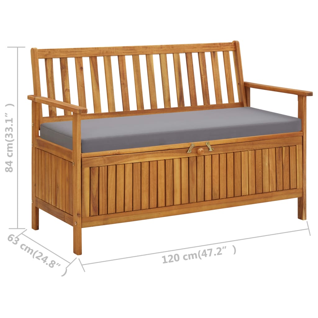 Tuinopbergbank 20 Cm Massief Acaciahout 120 x 63 x 84 cm Bruin en grijs