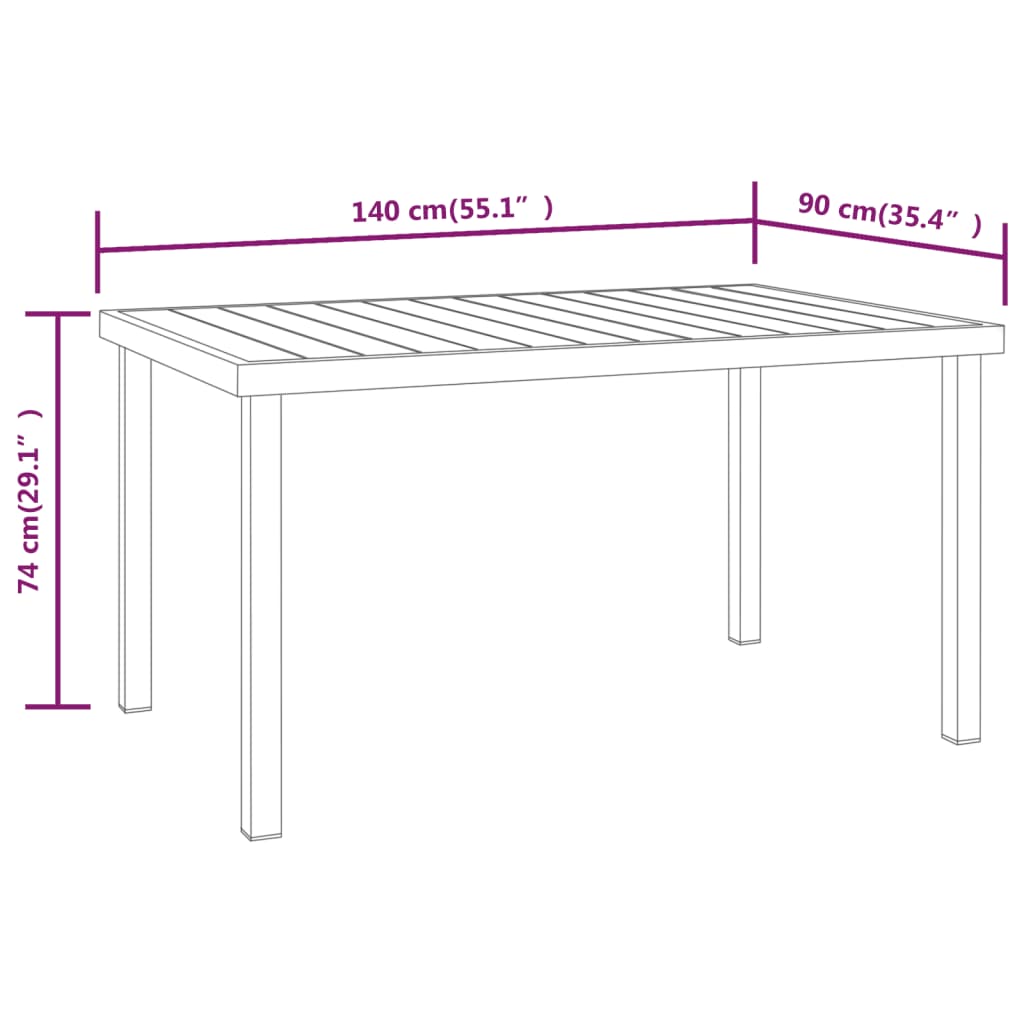 Tuintafel 140x90x74 cm aluminium en HKC zwart