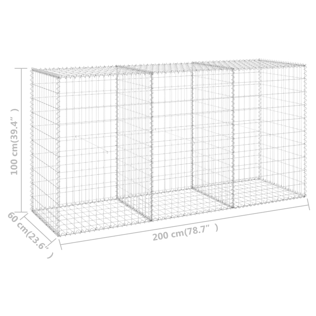 Schanskorfmuur met deksels 200x60x100 cm gegalvaniseerd staal 200 x 60 x 100 cm