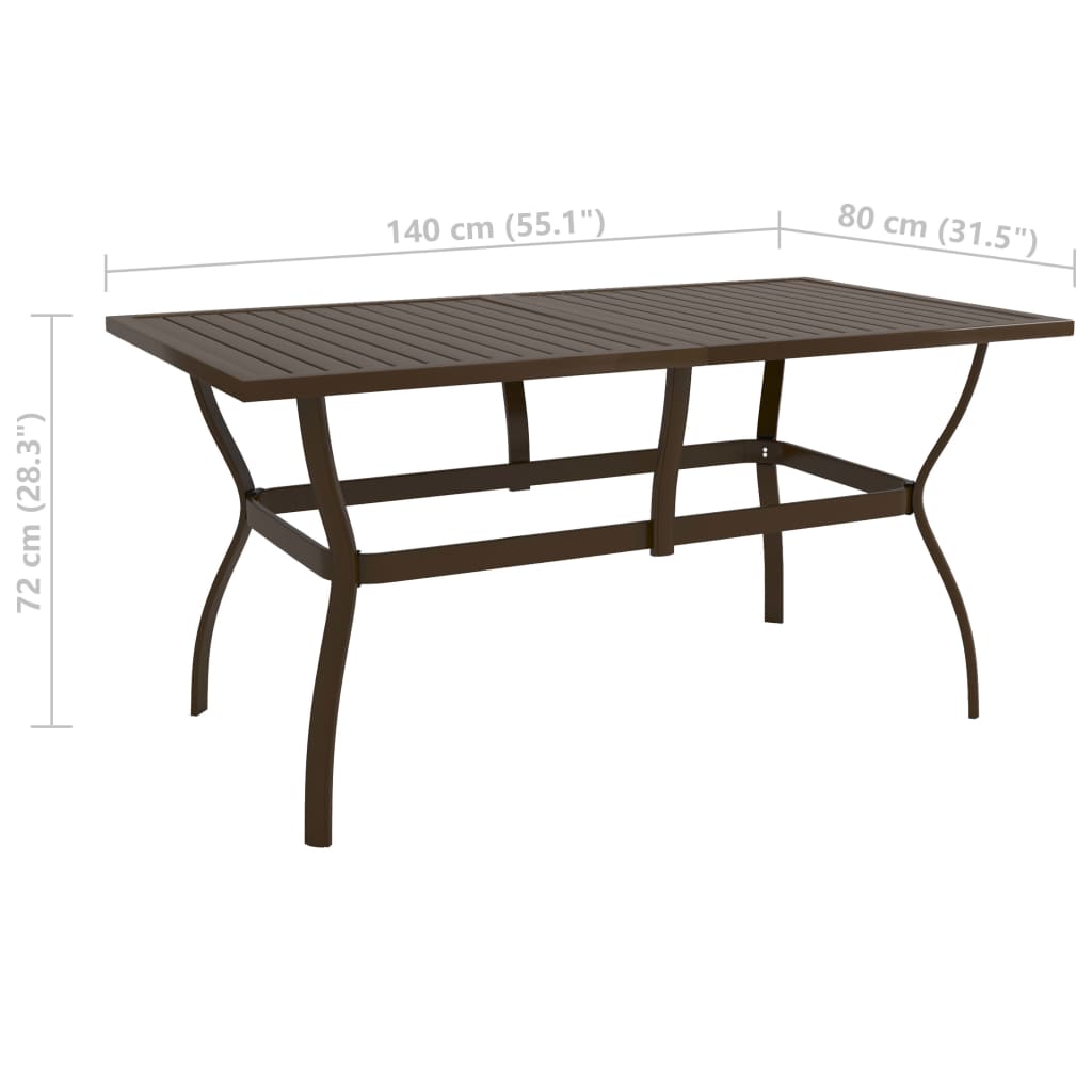 Tuintafel Staal 140 x 80 x 72 cm Bruin
