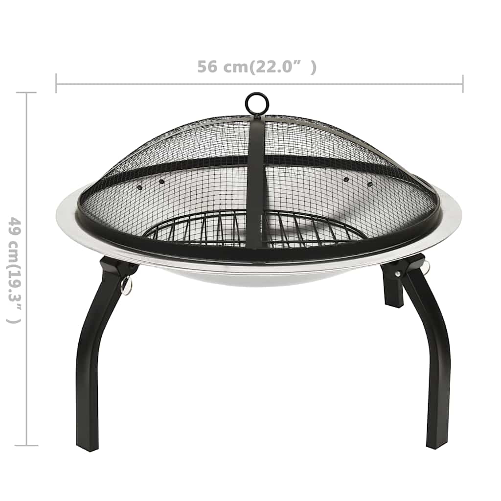 Vuurschaal En Barbecue 2-In-1 Met Pook 56X56X49 Cm Rvs Zilver