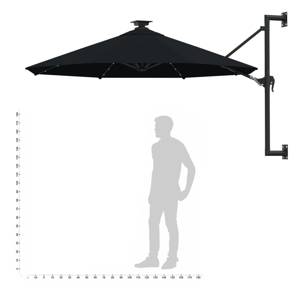 Wandparasol Met Led's En Metalen Paal 300 Cm Zwart
