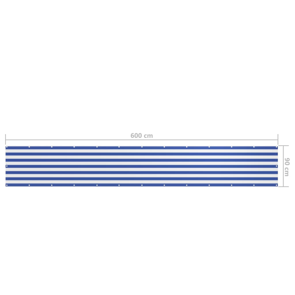 Balkonscherm Oxford Stof Wit En Blauw 90 x 600 cm