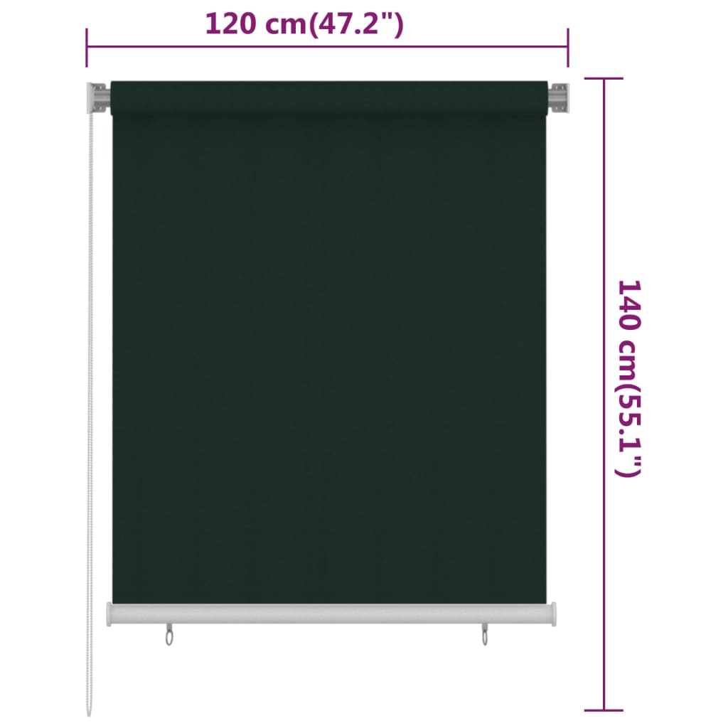 Rolgordijn voor buiten 120x140 cm HDPE donkergroen