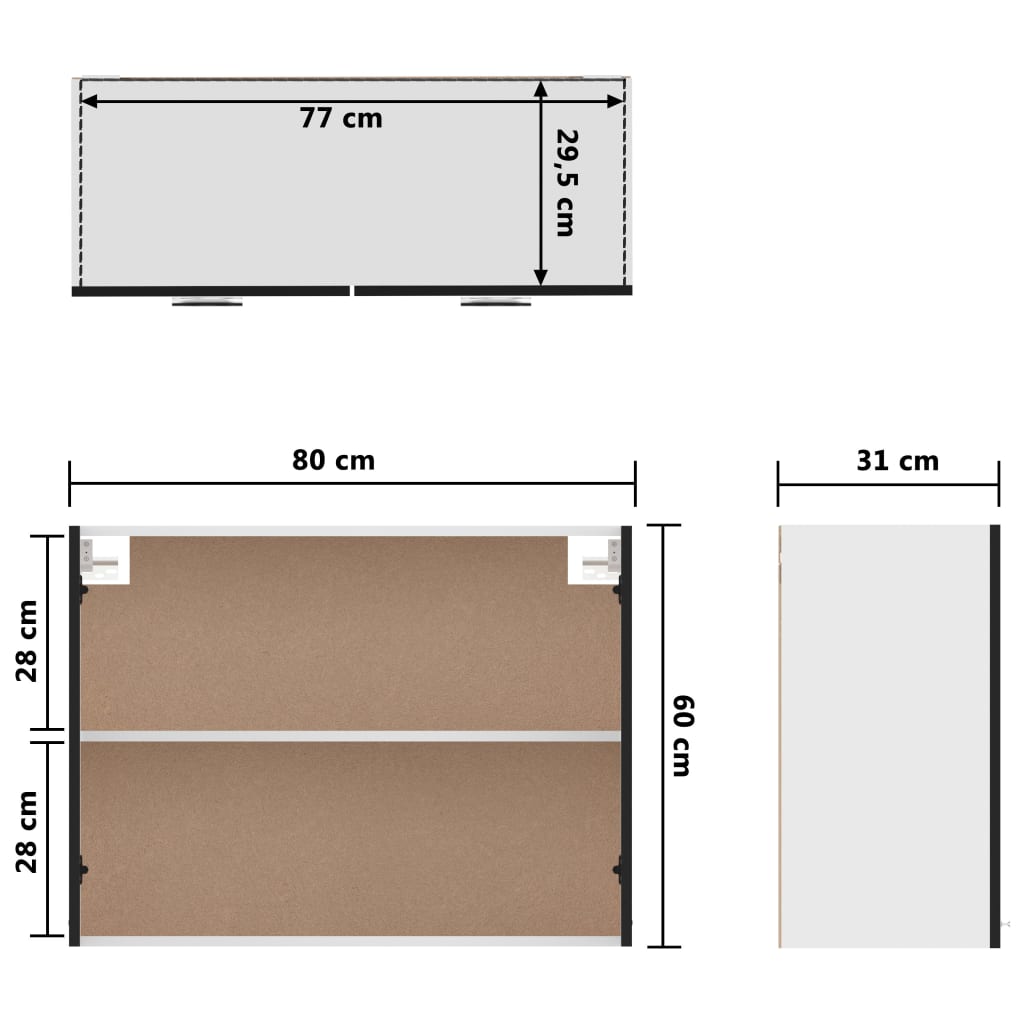 Hangkast 80x31x60 cm bewerkt hout zwart Hangkast 80 cm