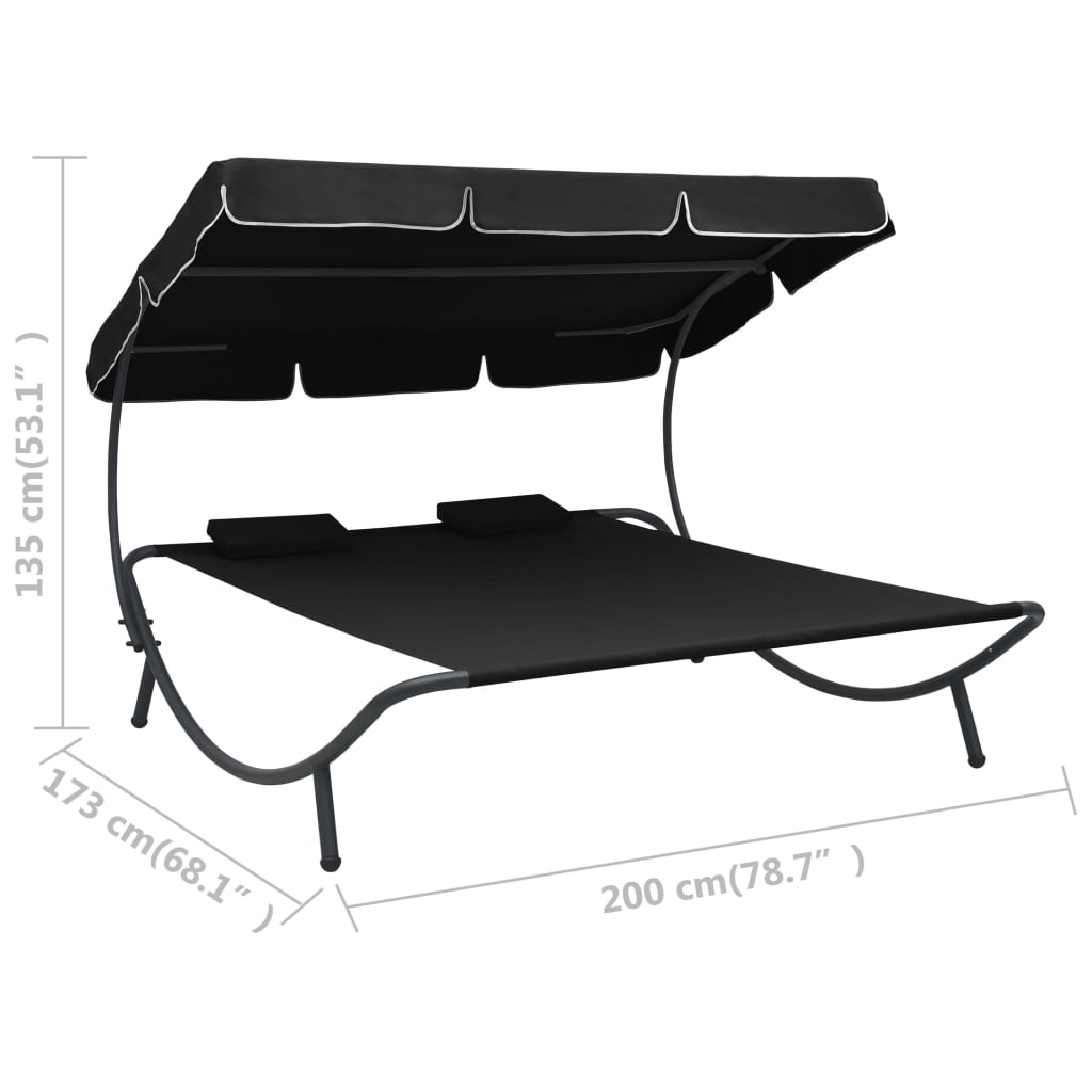 Loungebed Met Luifel En Kussens Zwart
