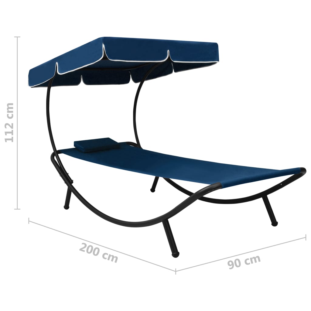 Loungebed Met Luifel En Kussen Blauw