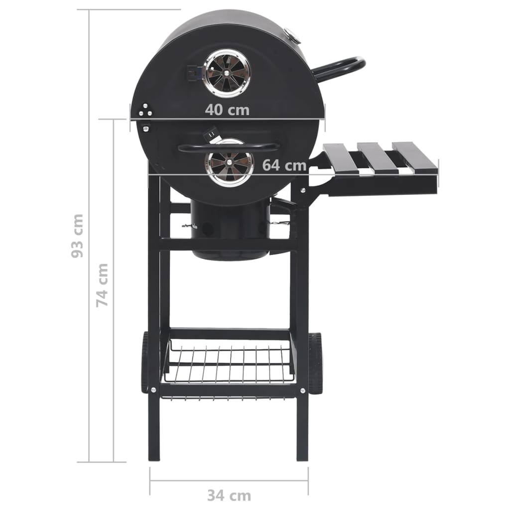 Barbecuevat met wielen en schappen 115x85x95 cm staal zwart