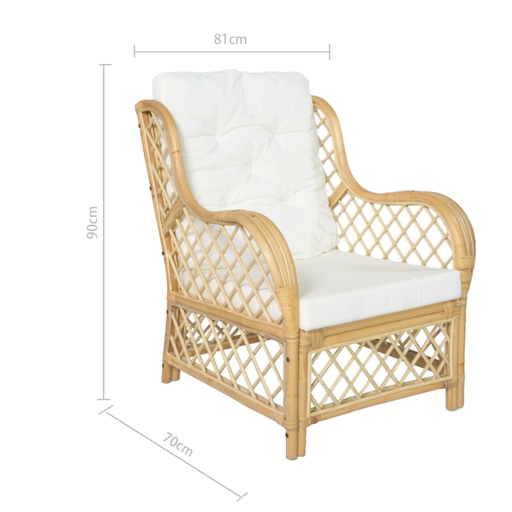 Stoel Met Kussen Natuurlijk Rattan En Linnen Bruin Fauteuil