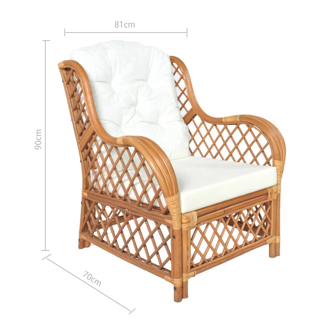 Stoel Met Kussen Natuurlijk Rattan En Linnen Lichtbruin Fauteuil