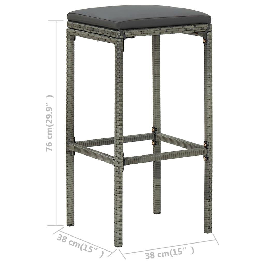 Barkrukken Met Kussens Poly Rattan 4 Grijs