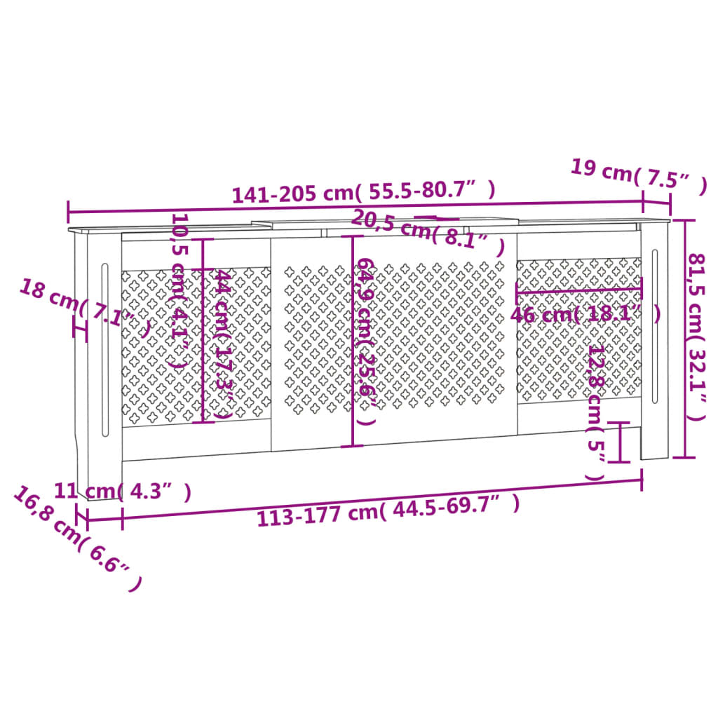 Radiatorombouw 205 Cm Mdf 1 205 x 20.5 x 81.5 cm Zwart