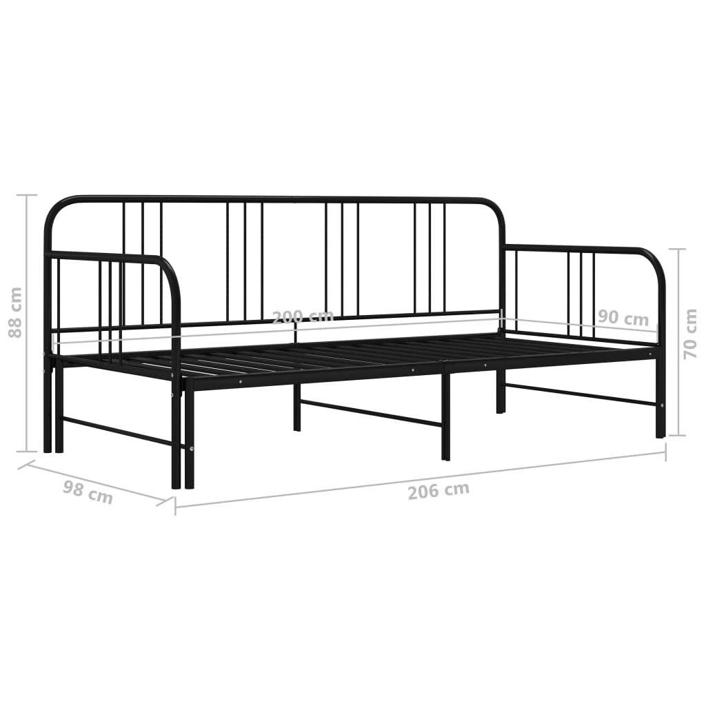 Slaapbankframe Uittrekbaar Metaal 90X200 Cm Zwart