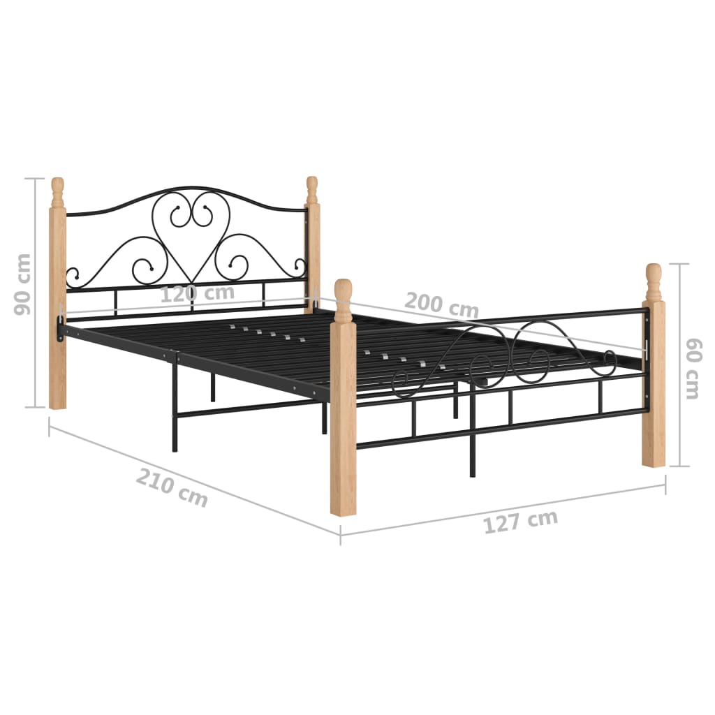 Bedframe Metaal Zwart 120 x 200 cm black and light wood