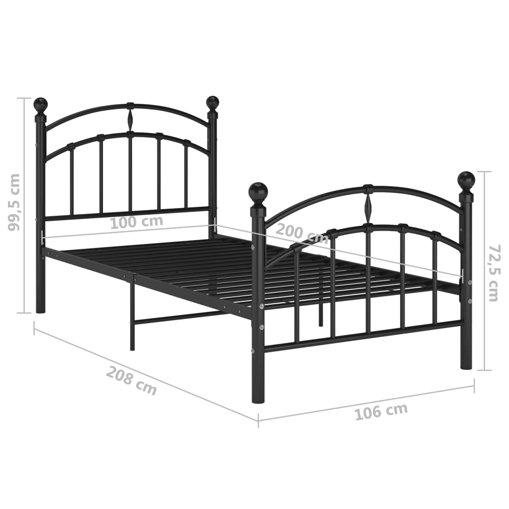 Bedframe Metaal 100 x 200 cm Zwart