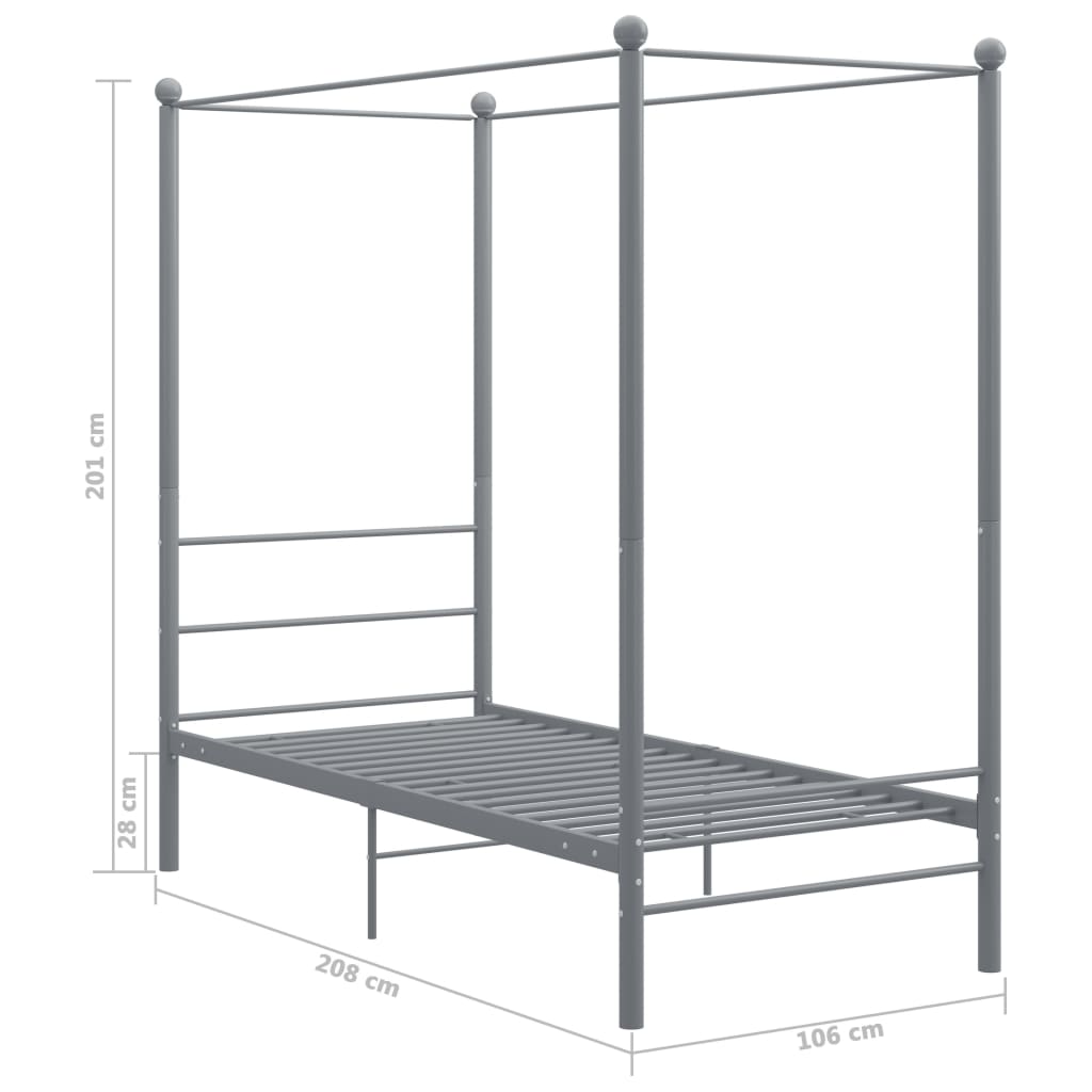 Hemelbedframe Metaal 90 x 200 cm Grijs