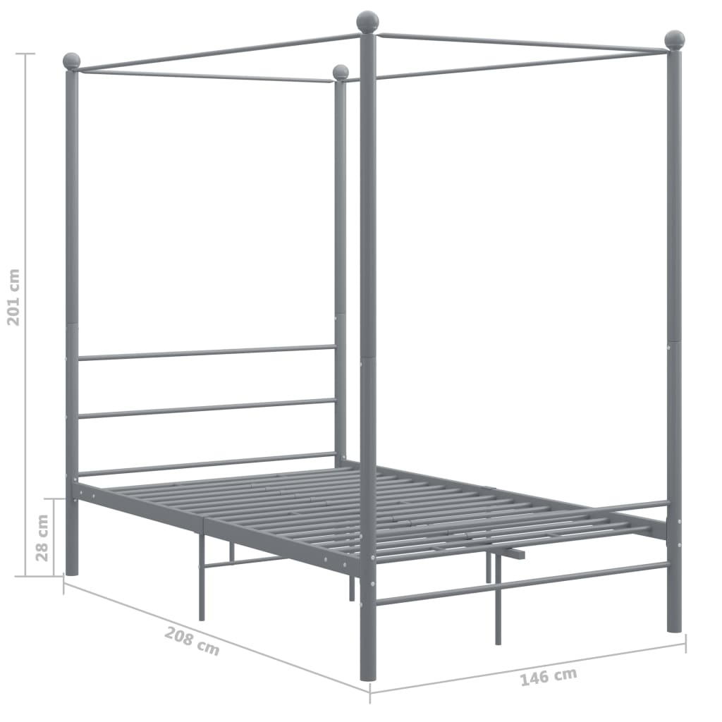 Hemelbedframe Metaal 140 x 200 cm Grijs