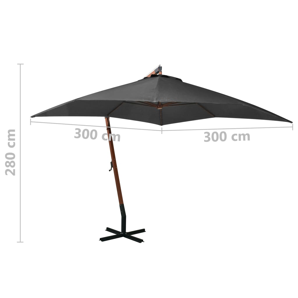 Zweefparasol Met Paal Massief Vurenhout Kleurig 3 x 3 m Antraciet