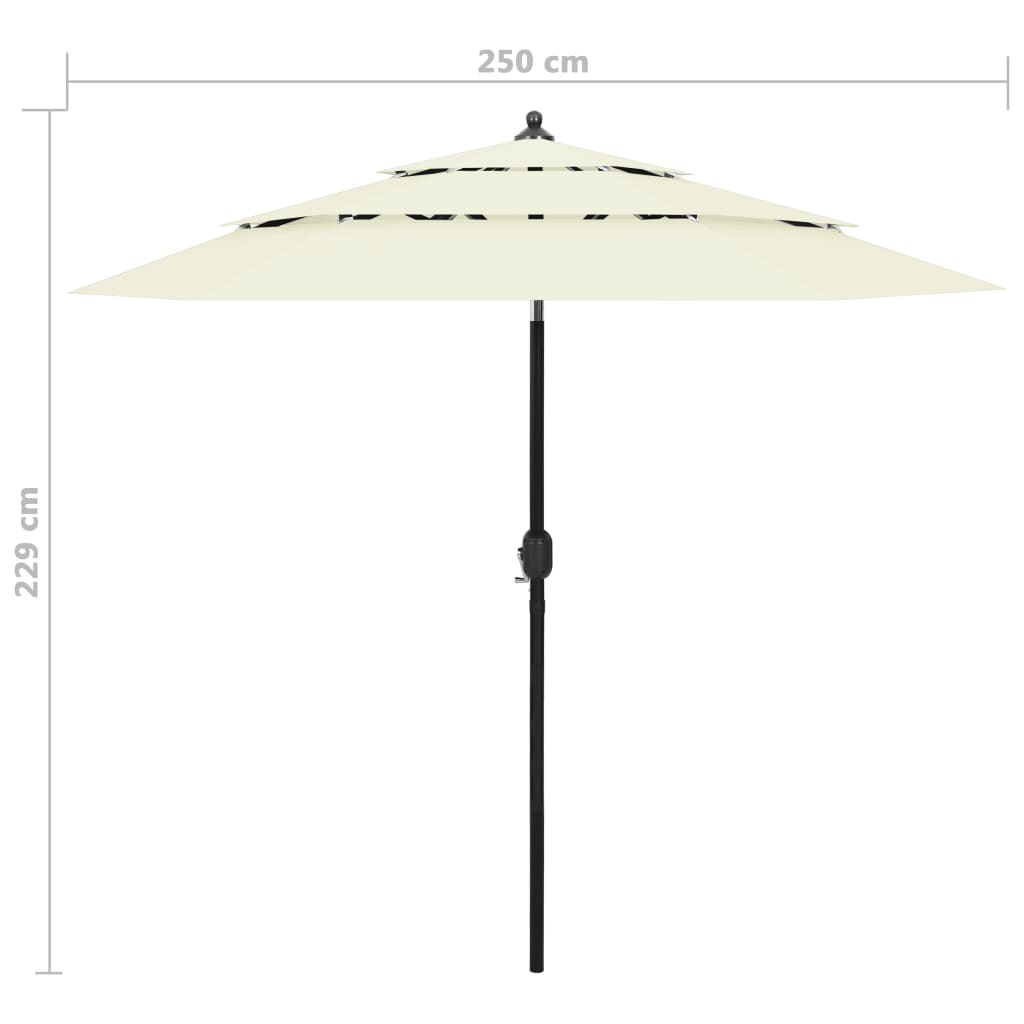Parasol 3-Laags Met Aluminium Paal 2,5 M Kleurig 2.5 m Zand