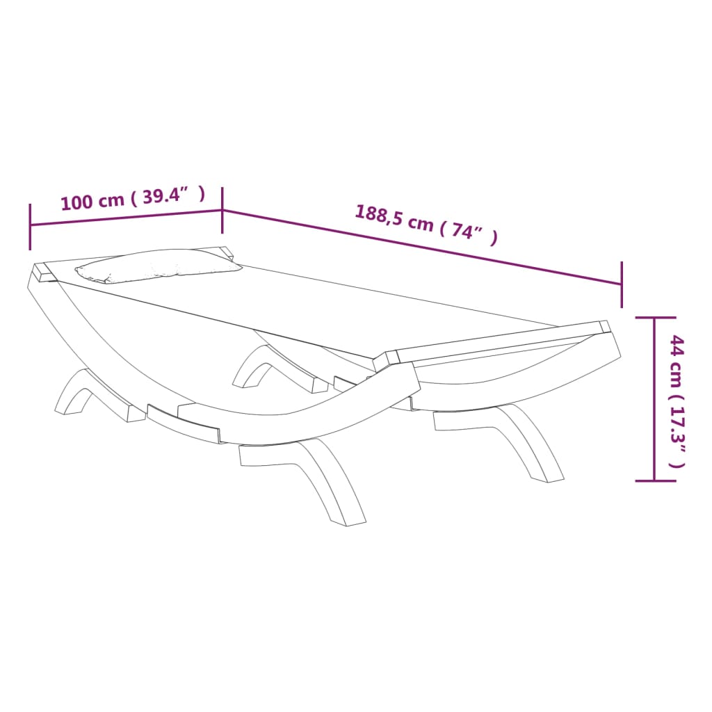 Loungebed 100X188,5X44 Cm Massief Gebogen Hout Kleurig 100 x 188.5 x 44 cm Antraciet