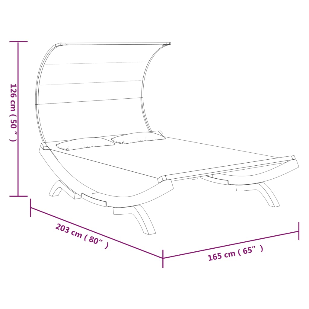 Loungebed Met Luifel Gebogen Hout Kleur 165 x 203 x 126 cm Antraciet