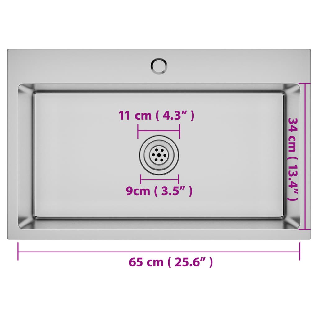 Gootsteen Handgemaakt Roestvrij Staal 70 x 44 x 20 cm (met kraangat) Zilver