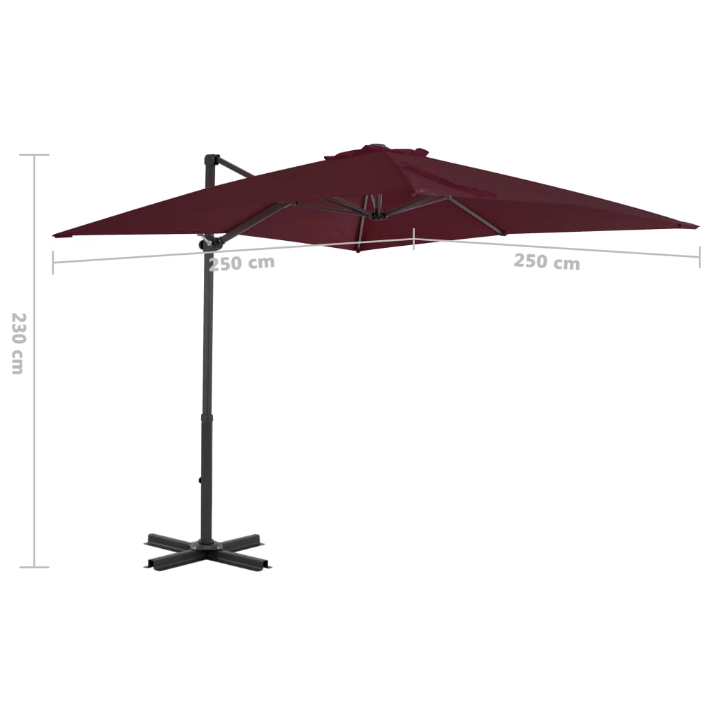 Zweefparasol Met Aluminium Paal Bordeaux 250 x 250 cm Rood