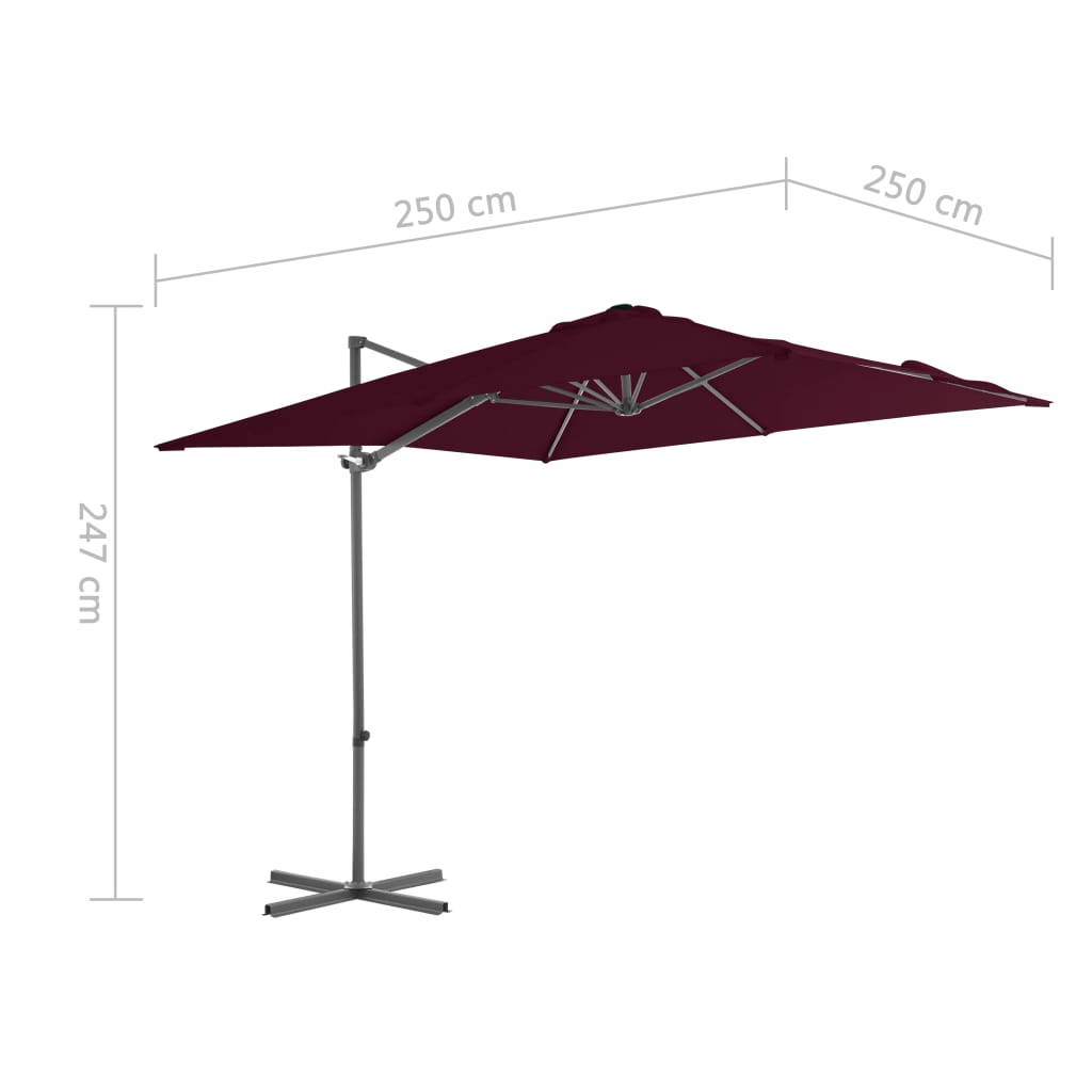 Zweefparasol Met Stalen Paal Bordeaux 250 x 250 cm Rood