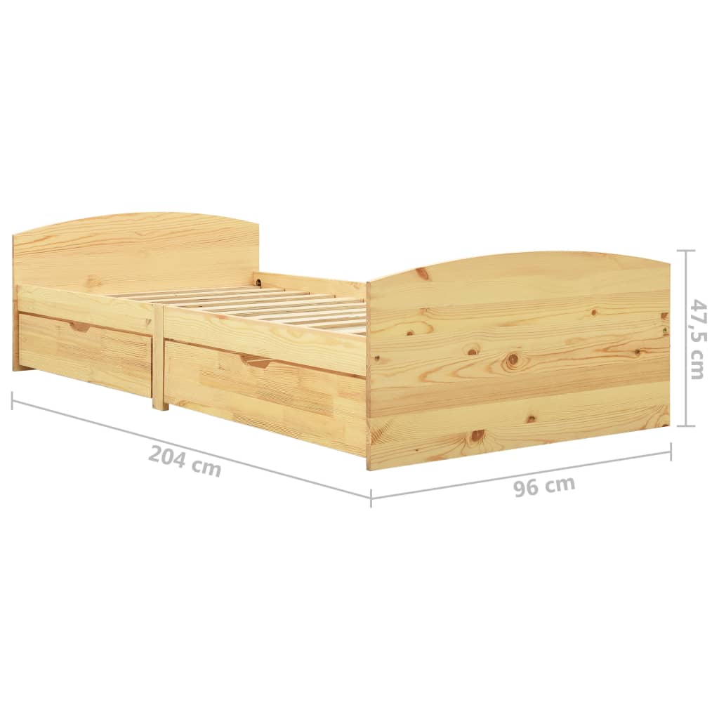 Bedframe Met 2 Lades Massief Grenenhout 90X200 Cm Bruin