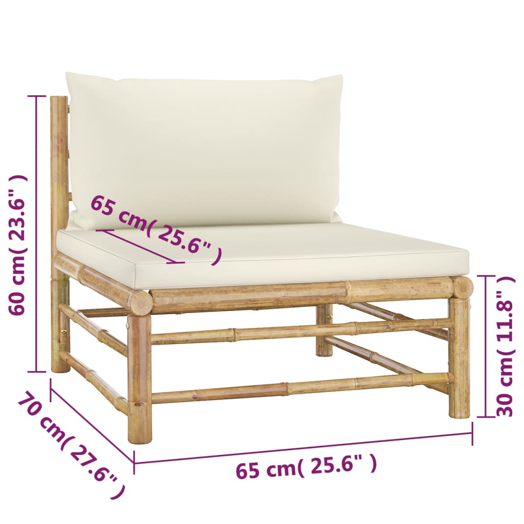 4-Delige Loungeset Met Witte Kussens Bamboe Crème 2x hoek + 2x midden